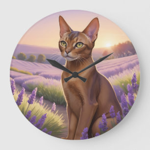 Abessinienkatze auf dem Lavenderfeld Große Wanduhr