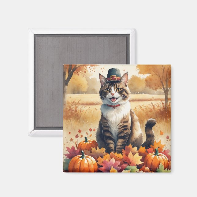 Abessinienkatze im Herbst lässt Erntedank Kunst Magnet (Vorderseite/Rückseite)