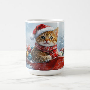 Abessinienkatze in Sledge Lass es Schnee Weihnacht Kaffeetasse