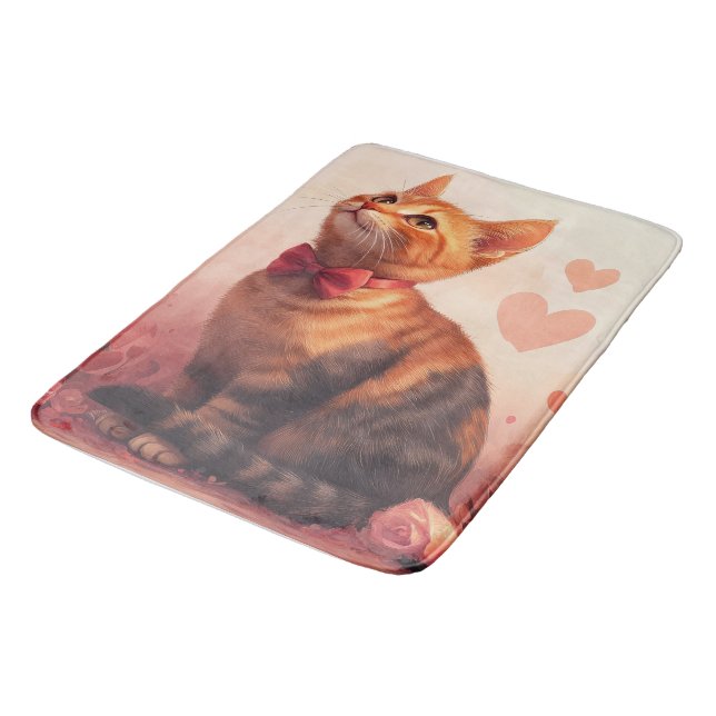 Abessinienkatze mit Rose - Valentinstag Badematte (Schrägansicht)