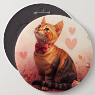 Abessinienkatze mit Rose - Valentinstag Button