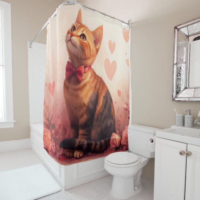 Abessinienkatze mit Rose - Valentinstag Duschvorhang (Beispiel)