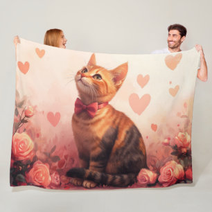 Abessinienkatze mit Rose - Valentinstag Fleecedecke