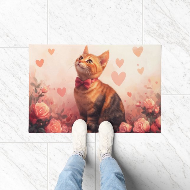 Abessinienkatze mit Rose - Valentinstag Fußmatte (Indoor)