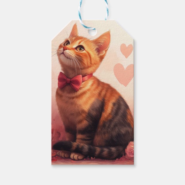 Abessinienkatze mit Rose - Valentinstag Geschenkanhänger (Vorderseite)