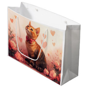 Abessinienkatze mit Rose - Valentinstag Große Geschenktüte
