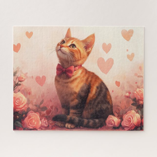 Abessinienkatze mit Rose - Valentinstag Puzzle (Horizontal)