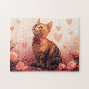 Abessinienkatze mit Rose - Valentinstag Puzzle