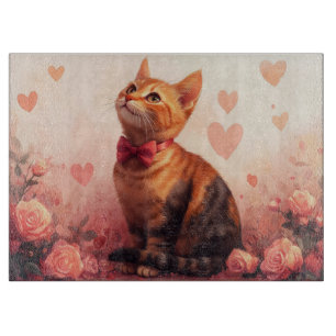 Abessinienkatze mit Rose - Valentinstag Schneidebrett