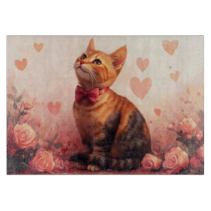 Abessinienkatze mit Rose - Valentinstag Schneidebrett