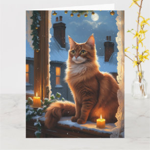Abessinienkatze mit Weihnachtslicht Urlaub Karte