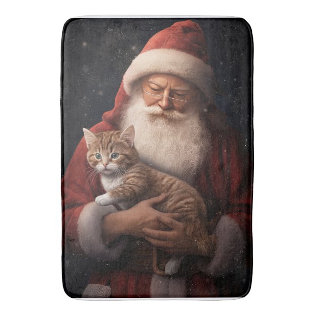 Abessinienkatze mit Weihnachtsmann Weihnachten Badematte (Vorderseite Vertikal)