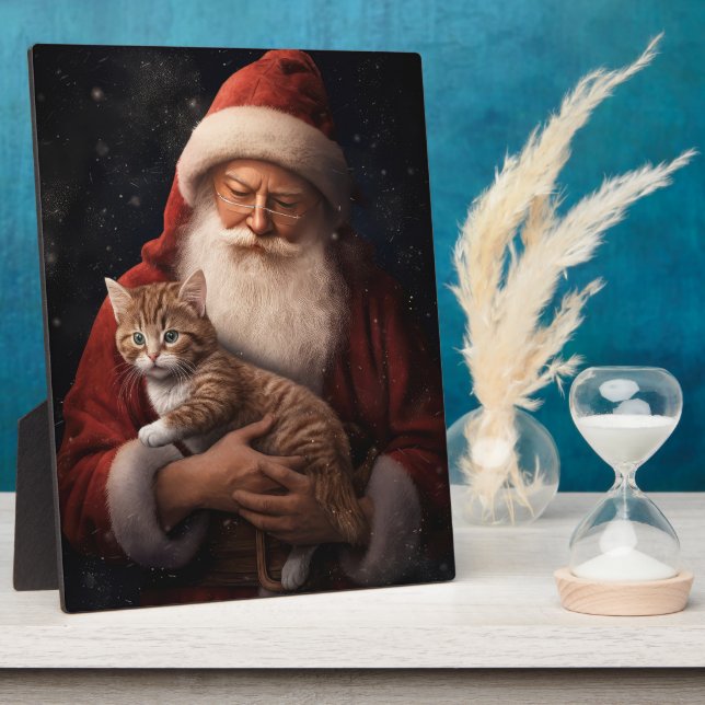 Abessinienkatze mit Weihnachtsmann Weihnachten Fotoplatte (Seite)