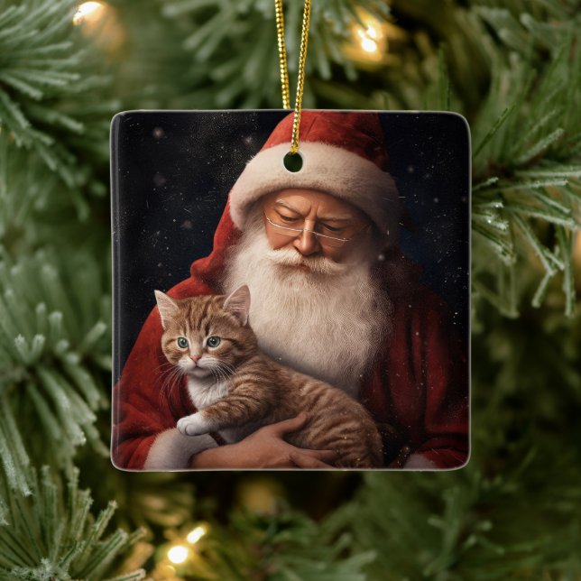Abessinienkatze mit Weihnachtsmann Weihnachten Keramikornament (Baum)