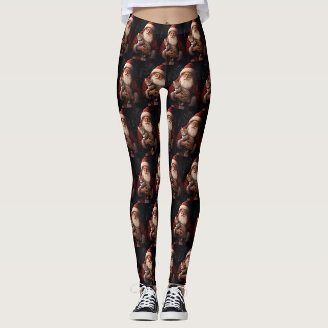 Abessinienkatze mit Weihnachtsmann Weihnachten Leggings (Vorderseite)