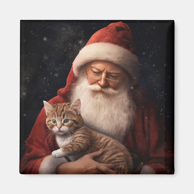 Abessinienkatze mit Weihnachtsmann Weihnachten Magnet (Vorne)