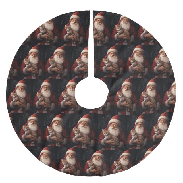 Abessinienkatze mit Weihnachtsmann Weihnachten Polyester Weihnachtsbaumdecke (Vorderseite)