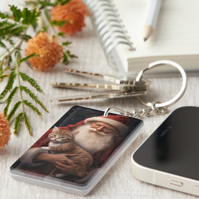 Abessinienkatze mit Weihnachtsmann Weihnachten Schlüsselanhänger (Vorderseite rechts)