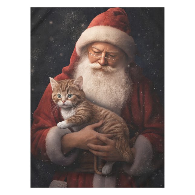 Abessinienkatze mit Weihnachtsmann Weihnachten Tischdecke (Vorderseite)