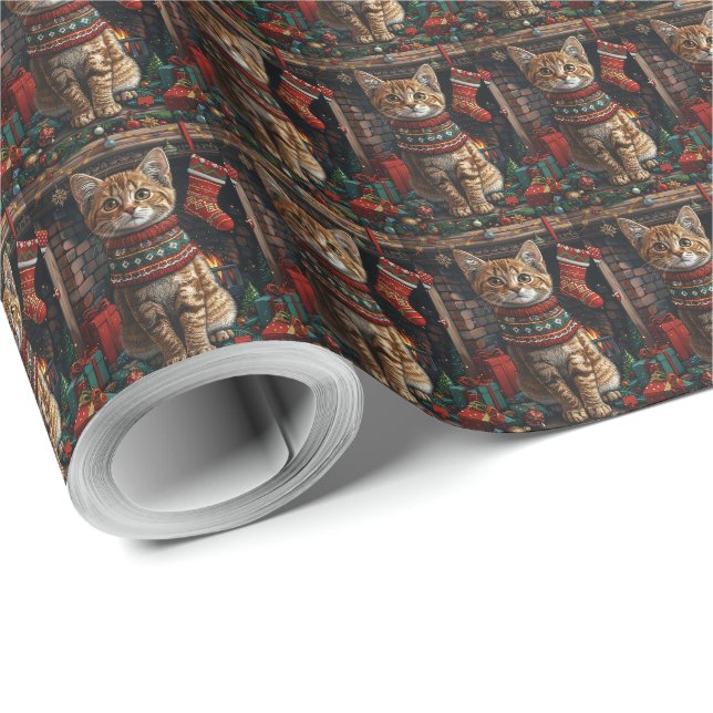 Abessinier mit Weihnachtsgeschenken Feuerplatz Geschenkpapier (Rolleneckpunkt)