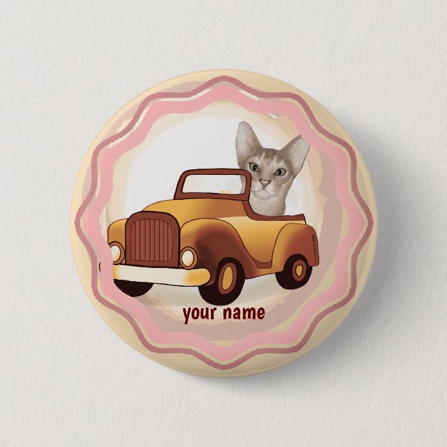 Abessinierkatze fährt Auto   Button (Vorderseite)