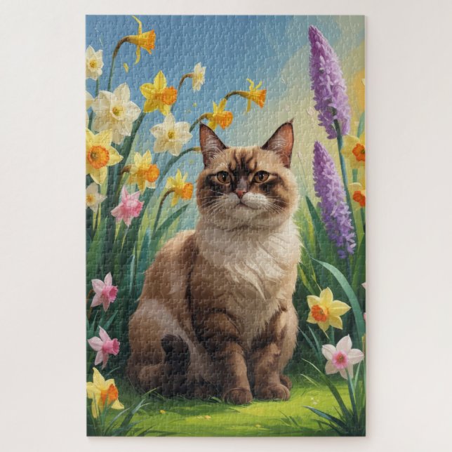 Abessinierkatze Frühlingsblumen Malerei Puzzle (Vertikal)