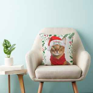 Abessinierkatze Ho Ho Ho Santa Hut Fröhliche Weihn Kissen