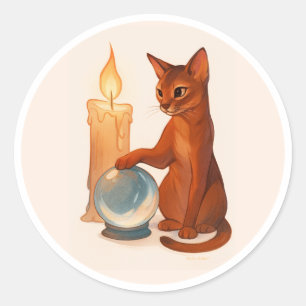 Abessinierkatze mit silbernem Kristallball klassis Runder Aufkleber