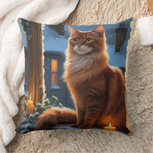 Abessinierkatze mit Weihnachtslichtern Feiertag Kissen