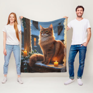Abessinierkatze mit Weihnachtslichtern Urlaub Fleecedecke