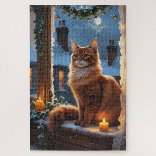 Abessinierkatze mit Weihnachtslichtern Urlaub Puzzle