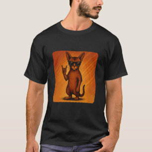 Abessinierkatze Sonnenbrille Rockmusik Lustig Retr T-Shirt