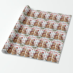 Abessinierkatze Wasserfarben Weihnachtsdesign Geschenkpapier