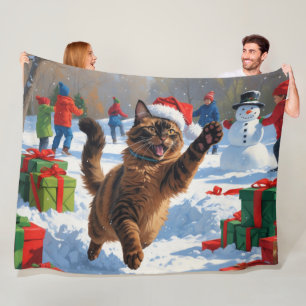 Abessinierkatze Weihnachten Festliche Schneeszene Fleecedecke
