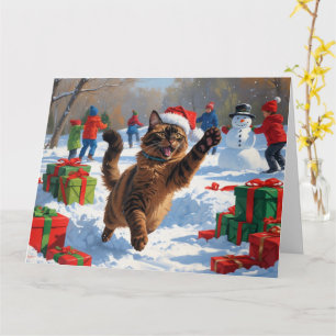 Abessinierkatze Weihnachten Festliche Schneeszene Karte