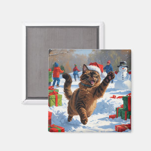 Abessinierkatze Weihnachten Festliche Schneeszene Magnet