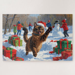 Abessinierkatze Weihnachten Festliche Schneeszene Puzzle