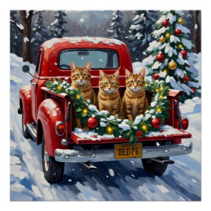 Abessinierkatze Weihnachten Rotes Lastwagen Ferien Poster