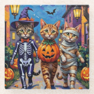 Abessinierkatzen beim Trick-or-Treat an Halloween Glasuntersetzer