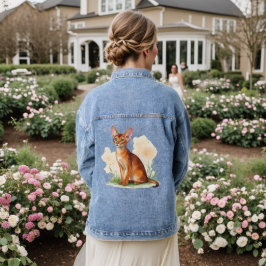 Abessinische Katze umgeben von sanften Farben und  Jeansjacke