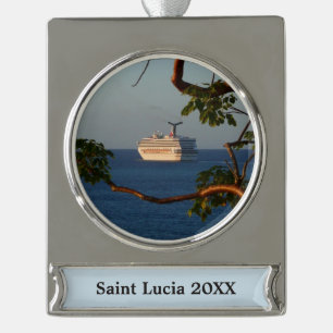 Abfahrt bei Sunset I Cruise Vacation Banner-Ornament Silber
