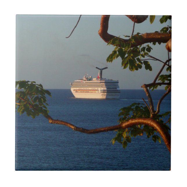 Abfahrt bei Sunset I Cruise Vacation Fliese (Vorderseite)