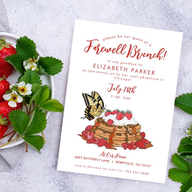 Abfahrt Farewell Brunch Strawberry Waffeln Einladung (Von Creator hochgeladen)