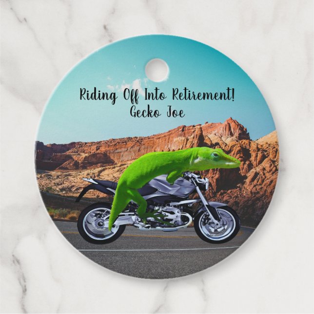 Abfahrt in den Ruhestand Custom Gecko Motorrad Geschenkanhänger (Vorderseite)
