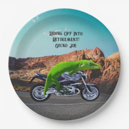 Abfahrt in den Ruhestand Custom Gecko Motorrad Pappteller