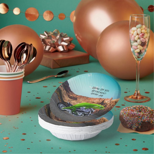 Abfahrt in den Ruhestand Custom Gecko Motorrad Pappteller (Multi)