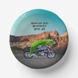 Abfahrt in den Ruhestand Custom Gecko Motorrad Pappteller