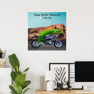 Abfahrt in den Ruhestand Custom Gecko Motorrad Poster