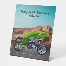 Abfahrt in den Ruhestand Custom Gecko Motorrad Sockelschild