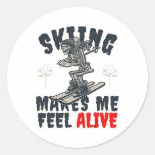 Abfahrt-Skeleton-Skisport Ich fühle mich beim Skif Runder Aufkleber